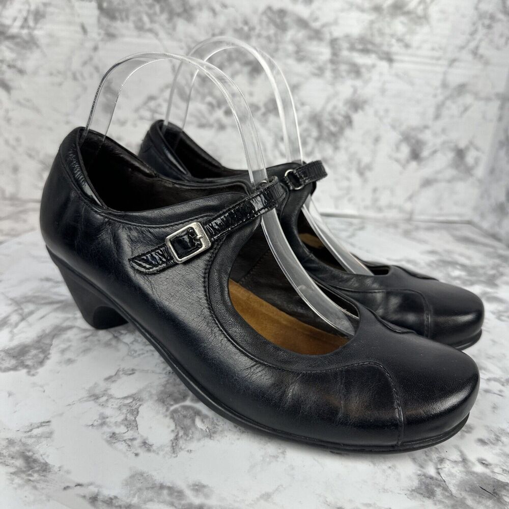 NAOT Womens Low Heel Comfort Mary Jane Size 38/8 Black Leather Round Toe Minimal